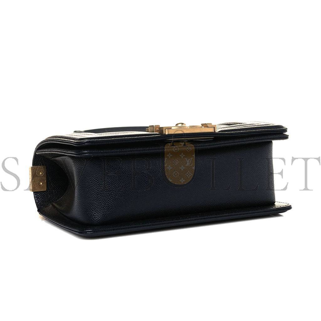 Ch*el master small black caviar le boy flap bag with gold chain a67085 (20.5*12*8.5cm)